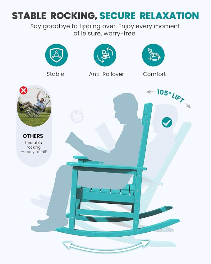 SERWALL Oversized Outdoor Rocking Chair, All-Weather Patio Rocking Chair - Image 5