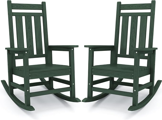 KINGYES Oversized Outdoor Rocking Chair Set of 2, All-Weather Patio Rocking by KINGYES