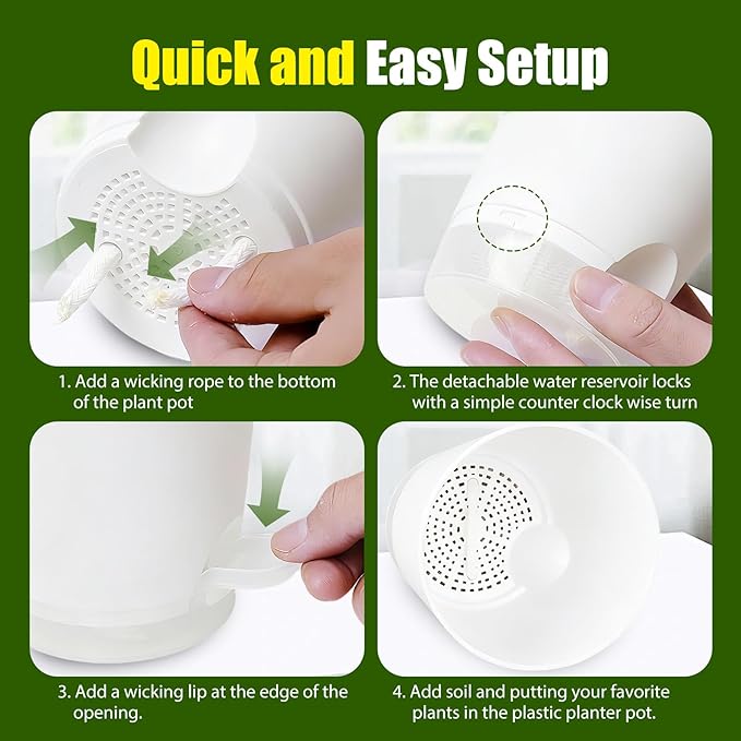 Plant Pots 4 Inch Self Watering Pots, 6 Pack Plastic Planters - Image 3