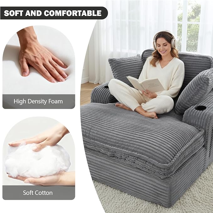 67" Oversized Chaise Lounge Chair Indoor, Soft Boneless Cloud Couch - Image 6