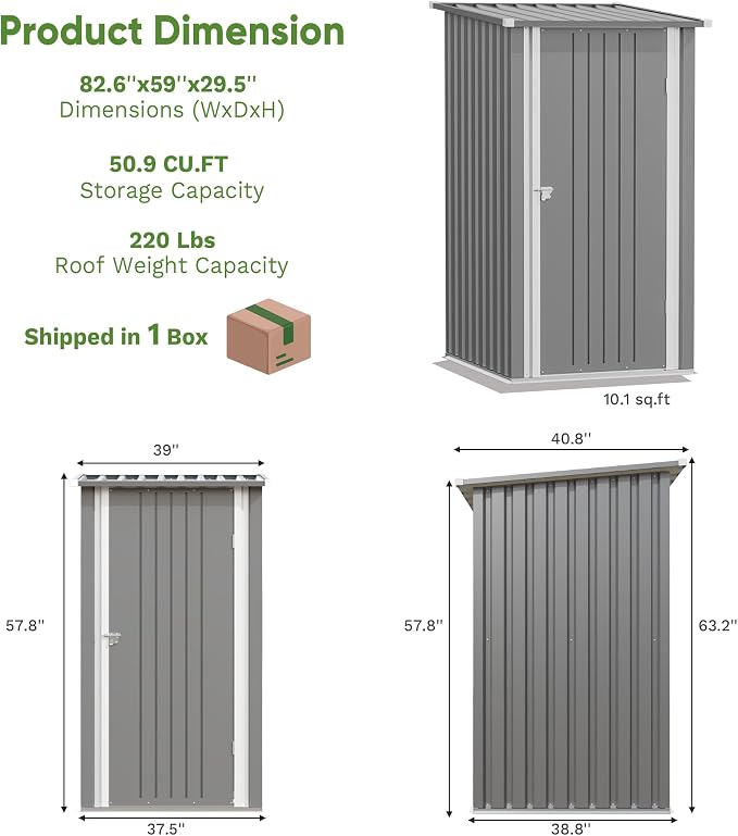 Greesum 3x3FT Outdoor Storage Shed, Small Metal Storaged Sheds - Image 4