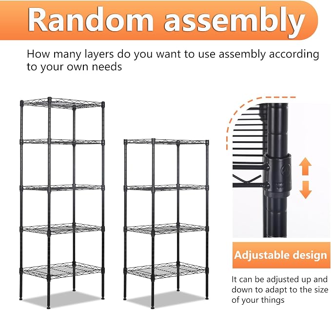 BestOffice | 5-Tier Wire Storage Shelves | 17x12x48 | Black | - Image 6