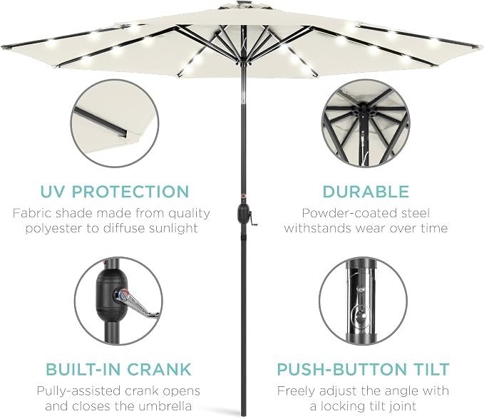 Best Choice Products 10ft Solar Polyester LED Lighted Patio Umbrella w/Tilt - Image 5