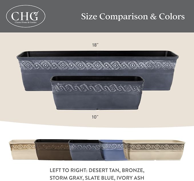 Classic Home and Garden Corinthian Trough Planter 10" Slate Blue - Image 6