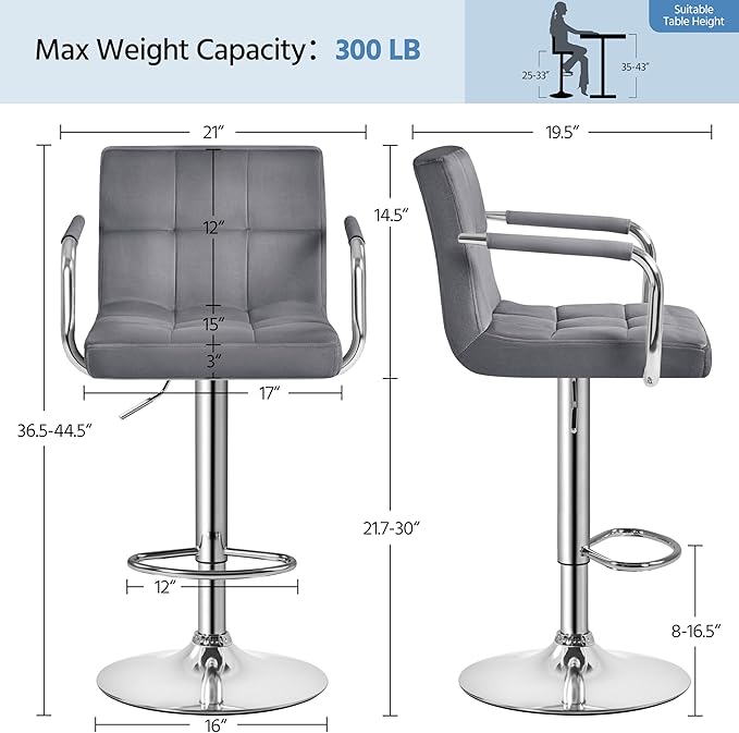 Yaheetech Counter Height Bar Stools Set of 2 Velvet Swivel BarStools - Image 3