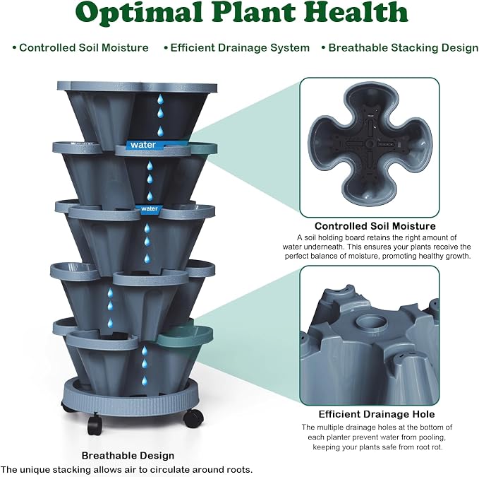 7 Tiered Strawberry Planters 3 Pack, Vertical Stackable Planter, Herb Stacking - Image 2