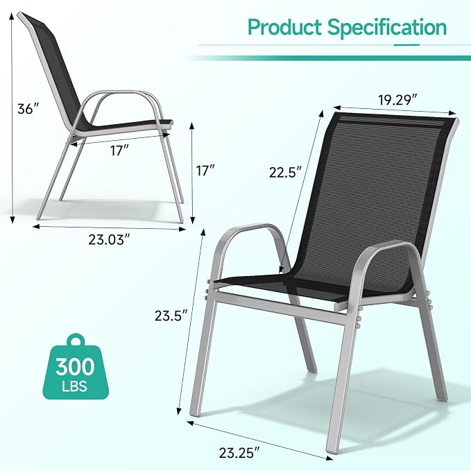 Patio Chairs Set of 2, Easily Set Up Stackable Outdoor Dining Chairs - Image 3