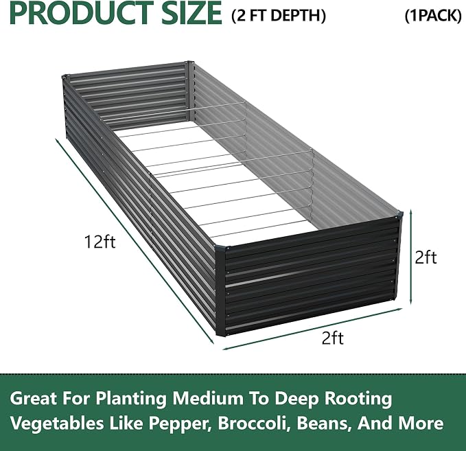 Vengarus 12x2x2FT Galvanized Raised Garden Bed Kit, Large Rectangle Elevated - Image 2