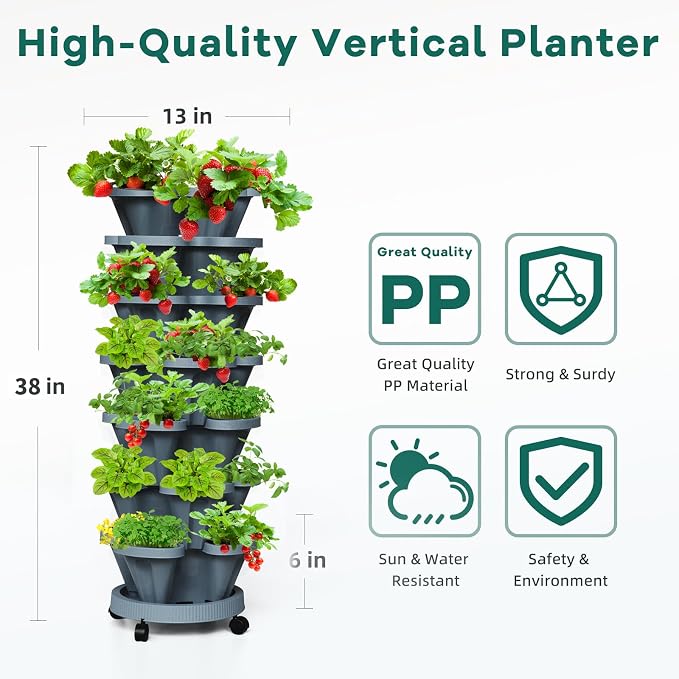 7 Tiered Strawberry Vertical Planters Tower Garden 2 Pack, Stacking Herb - Image 3
