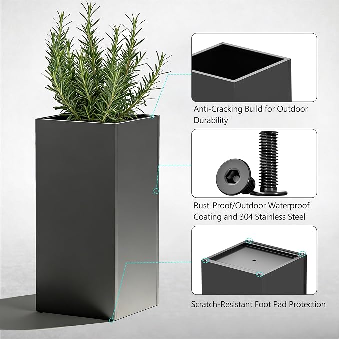 Set of 2 Tall Metal Planter Box - Image 4