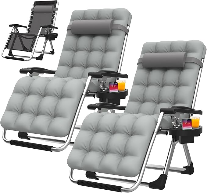 Suteck Zero Gravity Chair Set of 2, Reclining Camping Lounge Chair w/Removable by Suteck