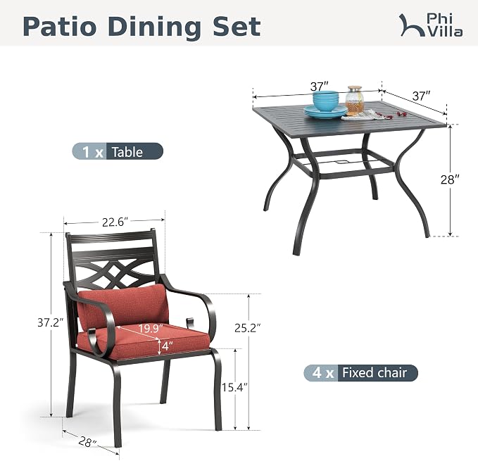 PHI VILLA 5 Pieces Outdoor Dining Set - Image 2