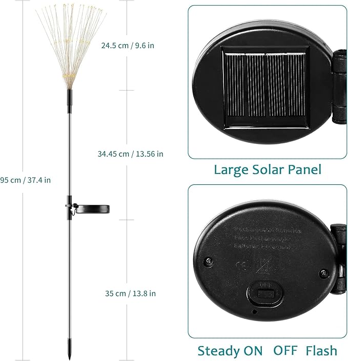 JJGoo Solar Firework Lights, 2 Pack 150 LEDs 2 Lighting Modes Solar Lights - Image 2