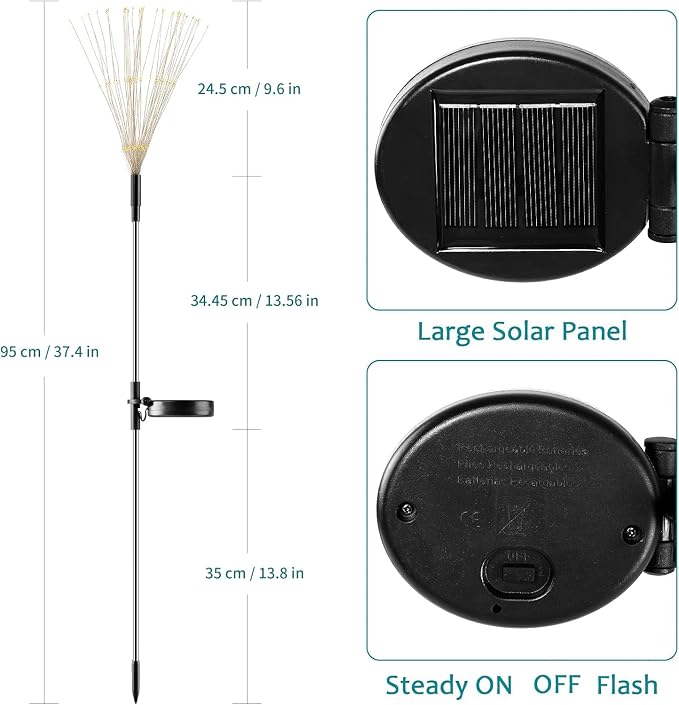 JJGoo Solar Firework Lights, 2 Pack 180 LEDs 2 Lighting Modes Solar Lights - Image 6