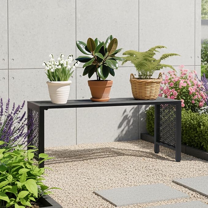 VINGLI 40in Outdoor Metal Bench, All-Weathe Backless Patio Bench - Image 2
