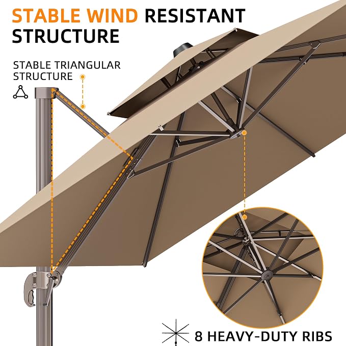 10' X 13' Outdoor Patio Umbrella Large Rectangle Cantilever Umbrella Heavy Duty - Image 2