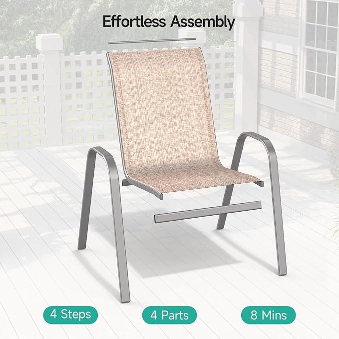 Patio Chairs Set of 2, Easily Set Up Stackable Outdoor Dining Chairs - Image 4