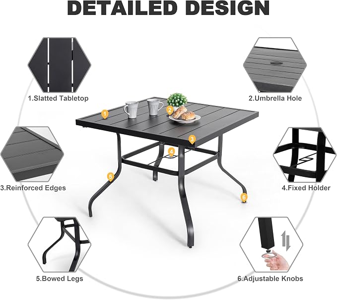 NUU GARDEN 37" Outdoor Patio Table, 4 Person Steel Slat Square Dining Table - Image 8