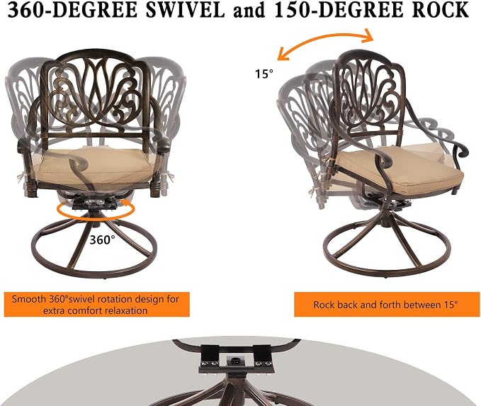 Grepatio 5 Piece Outdoor Dining Set Cast Aluminum Patio Dining Set Table and - Image 6