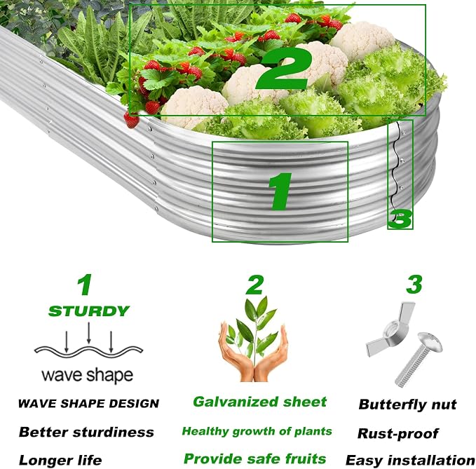 Raised Garden Bed Galvanized Planter Box Outdoor, 5ft Oval Large Rot-Resistant - Image 4