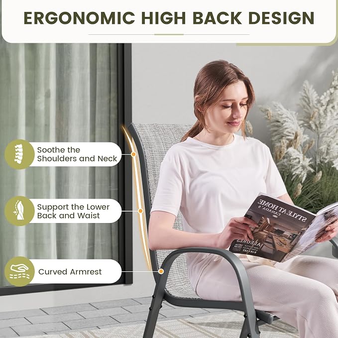 UDPATIO Patio Chairs Set of 6, Stackable Outdoor Dining Chairs - Image 5