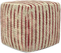 SIMPLIHOME Zoey Boho Cube Woven Pouf in Maroon Cotton and Wool by SimpliHome