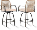 Outdoor Bar Stools Set of 2, 360° Swivel Metal Frame, Wicker Patio Bar Height by GOOGIC