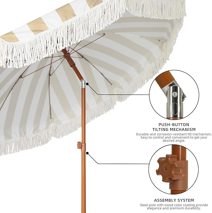 AMMSUN 7ft Patio Umbrella with Fringe Outdoor Tassel Umbrella UPF50+ Premium - Image 4