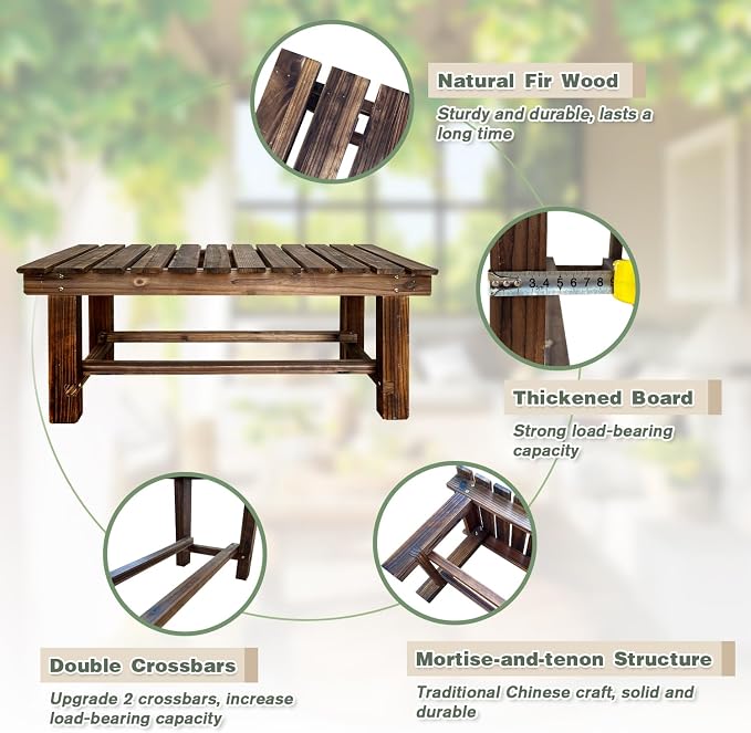 Outdoor Garden Bench, 2-Person Wood Patio Bench Weatherproof Outdoor Backless - Image 3