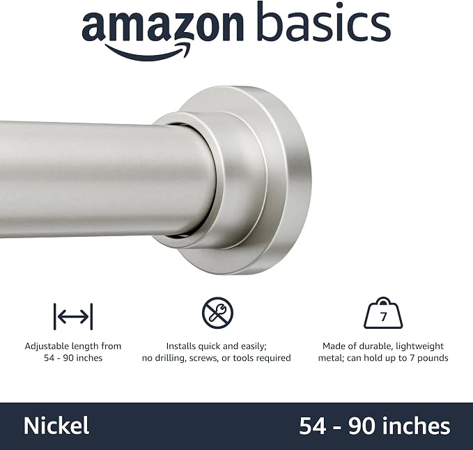 Amazon Basics No Drill Adjustable Indoor Outdoor Tension Curtain Rod, 54-90" - Image 2