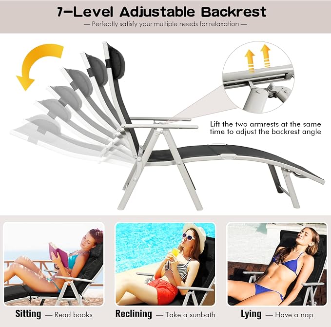 Giantex Chaise Lounge Chair for Outside, Pool Folding Reclining Beach Chair - Image 5