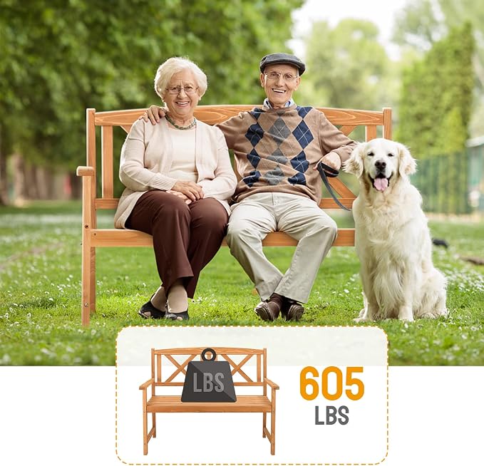 Outvita Wooden Garden Bench, Outdoor Wood Patio Bench, Rustic 2-Person Loveseat - Image 6