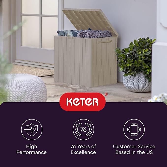 Keter City 30 Gallon Resin Outdoor Storage Box & Patio Side Table - Image 11