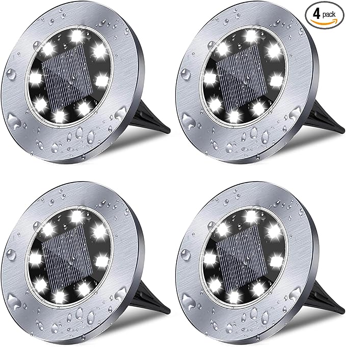4.6 Inch Diameter Solar Ground Lights, Waterproof Solar Garden Lights, Outdoor by Rayolon