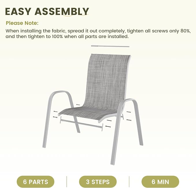 UDPATIO Patio Chairs Set of 2, Stackable Silver Outdoor Dining Chairs - Image 8