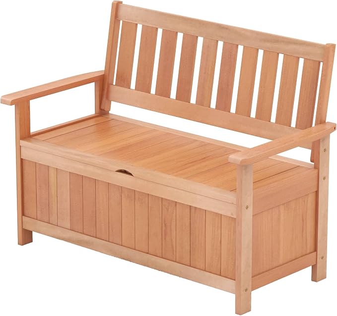Tangkula 48 Inch Outdoor Wood Storage Bench Deck Box, Wooden Storage Loveseat by TANGKULA