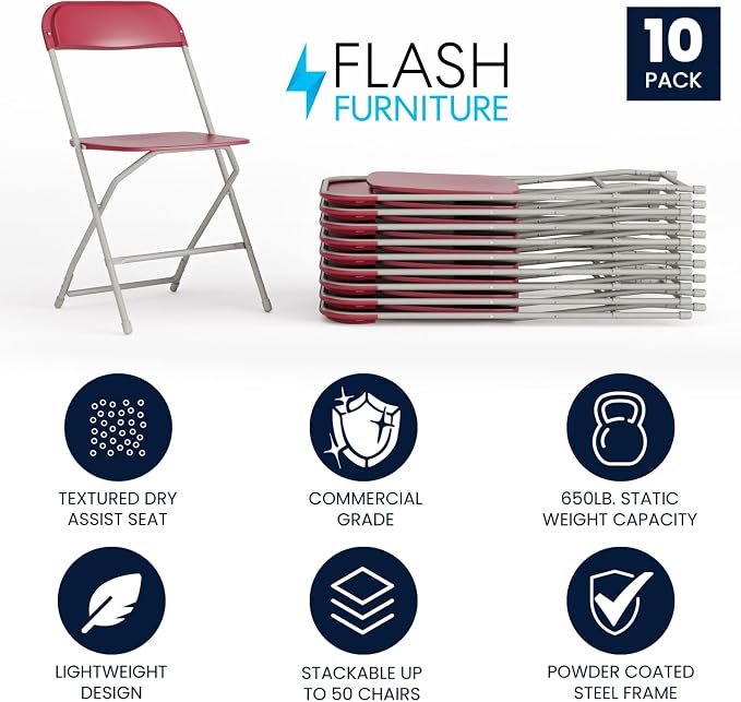 Hercules Series Plastic Folding Chair Red - Image 3