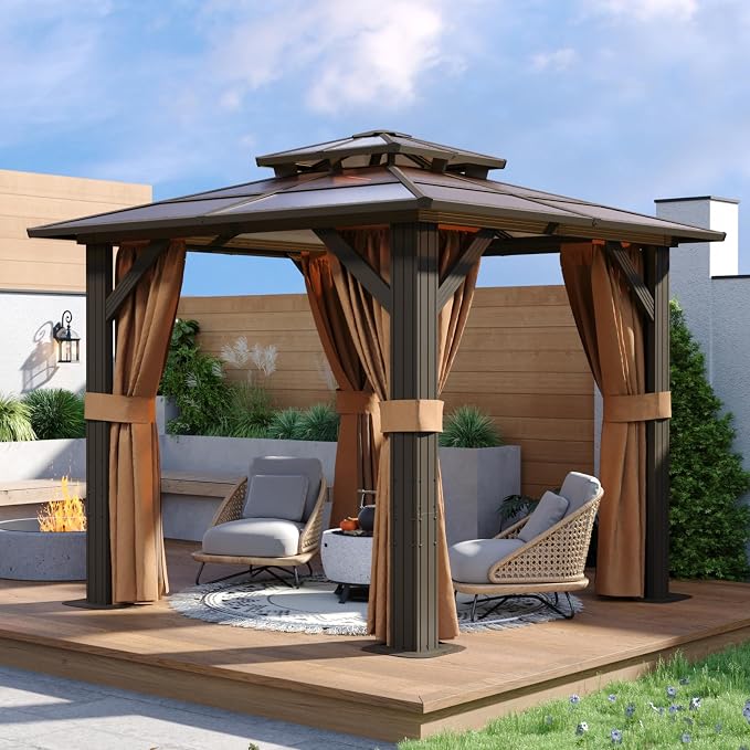 Aoxun 8'x8' Hardtop Gazebo, Aluminum Frame Permanent Pavilion - Image 2