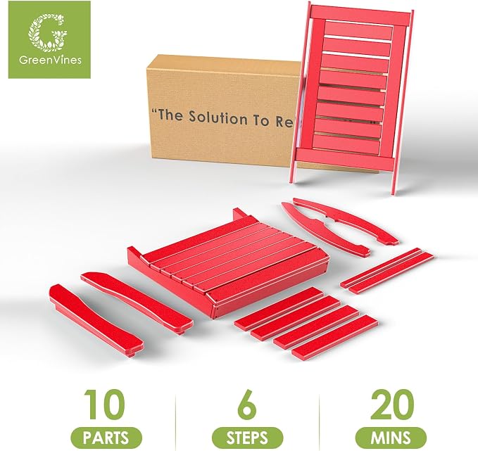 GREENVINES Outdoor Rocking Chairs | Porch Rocker | HDPE Plastic | Red | - Image 8