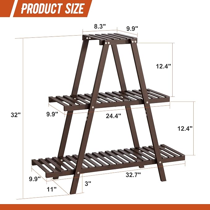 GHWIE Plant Stand Indoor Plant Shelf Outdoor bamboo Plant Rack, 3 Tiers Ladder - Image 7