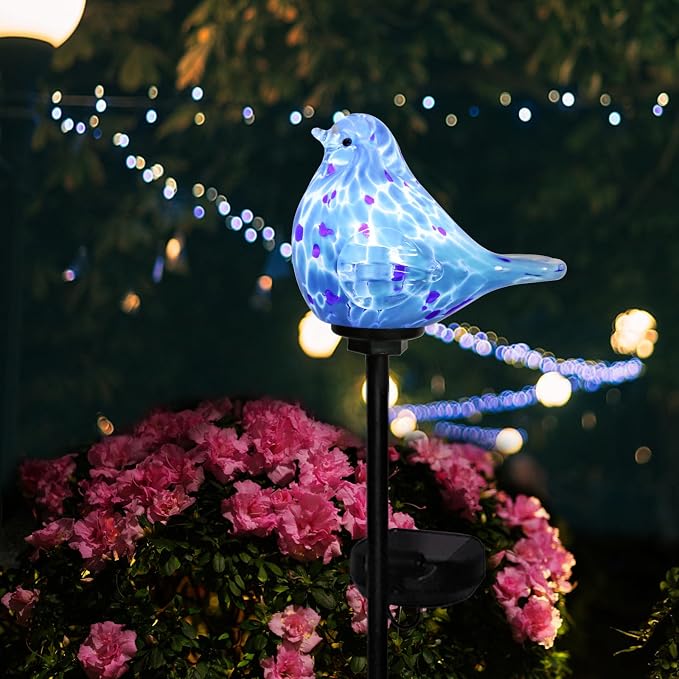 Afirst Decorative Solar Lights Outdoor Solar Bluebird Stake Lights Hand Blown - Image 8