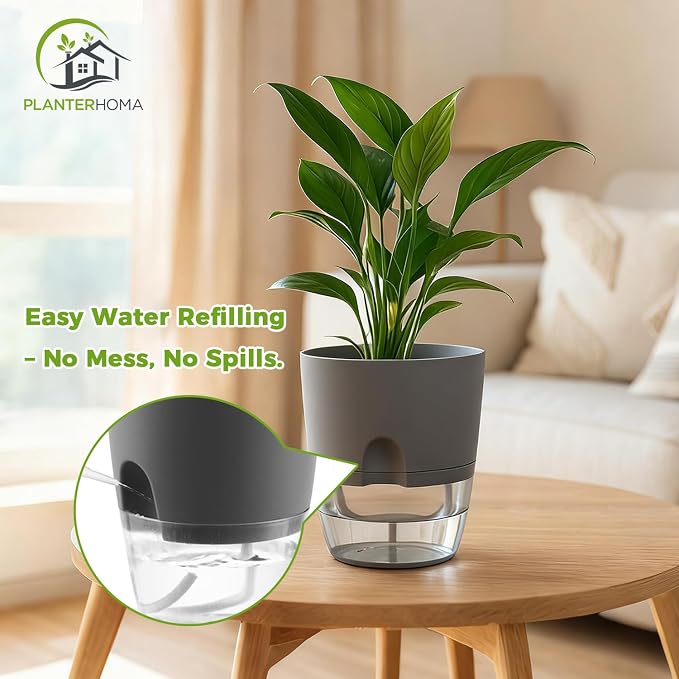 3 Pack Self Watering Pots for Indoor Plants, PlanterHoma 6 Inch Plant Pot - Image 6