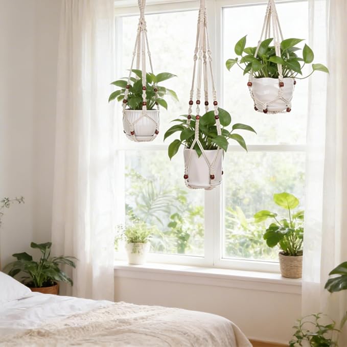 YIBOT 3 Pack Macrame Plant Hangers Indoor Different Size Hanging Planter Basket - Image 7