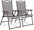 Giantex Set of 2 Patio Folding Chairs, Outdoor Patio Dining Chairs w/Armrest by Giantex