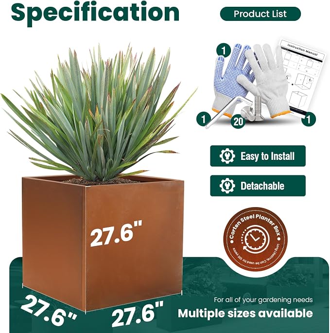 Corten Steel Planter Metal Square Planter 28 Inch Corten Planter Box Tall Cube - Image 2