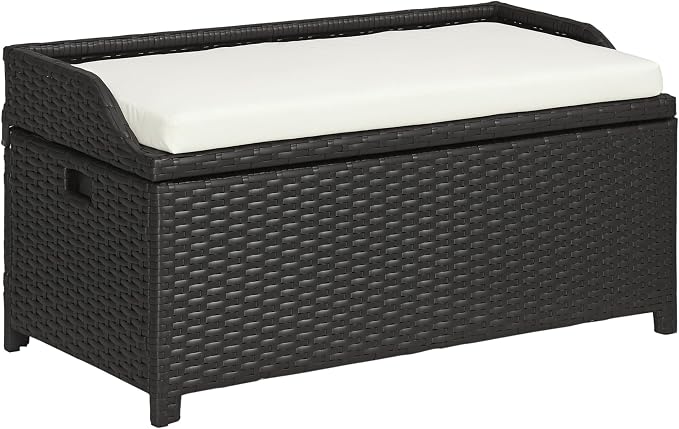 Outsunny 38 Gallon Outdoor Wicker Storage Bench Deck Box, PE Rattan Patio by Outsunny