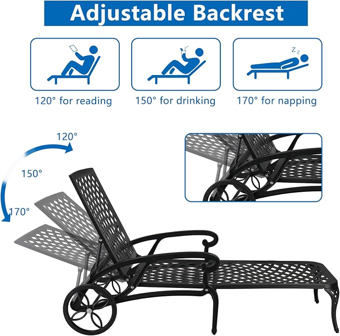 VINGLI Cast Aluminum Outdoor Chaise Lounge Chair - Image 4
