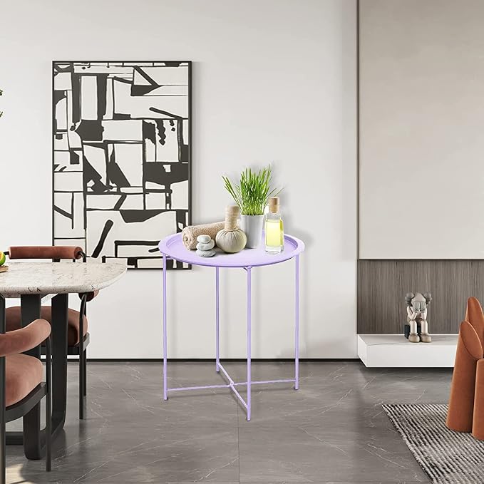 Garden 4 you End Table 2 PCS Metal Side Table Purple Round Folding Tray Cyan - Image 8