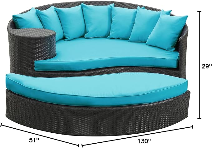 Modway Taiji Wicker Rattan Outdoor Patio Sectional Daybed in Espresso Turquoise - Image 6