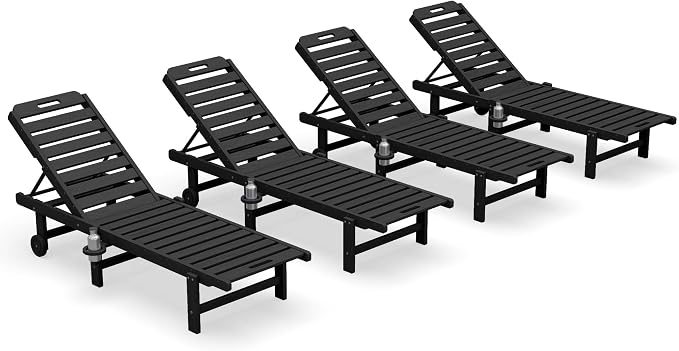 SERWALL Patio Chaise Lounge Chair Set of 4, HDPE Outdoor Lounge Chair - Image 3